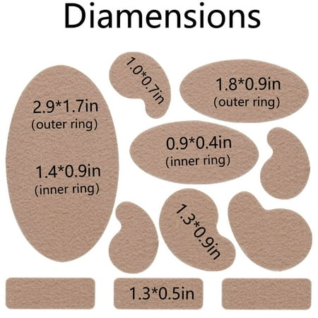 12Sheets Moleskin for Feet  Flannel Adhesive Pads Avoid Skin Blister for Foot Hand  11 Shapes Anti-wear Heels Stickers Blister Prevention Pads for Shoes Hiking  Complexion(132 Pieces)