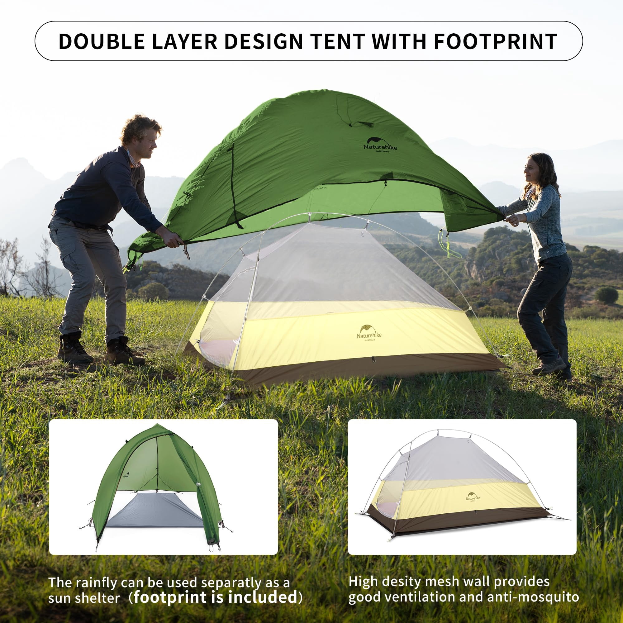 Naturehike Cloud-Up 1/2/3 Person Backpacking Tent Lightweight Waterproof