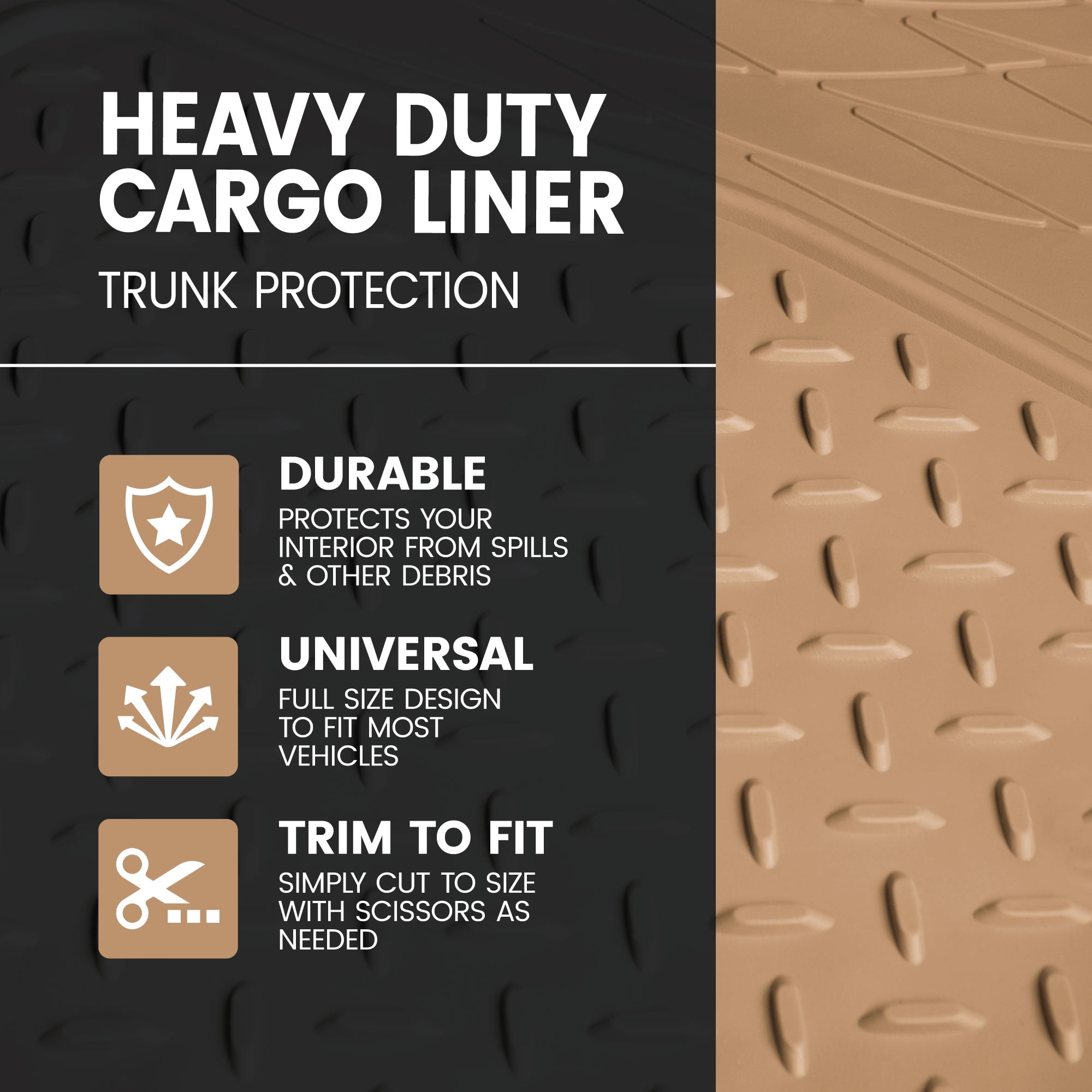Motor Trend FlexTough™ Baseline Rubber Car Floor Mats with Trunk Mat Cargo Liner, Front & Rear Combo Set fits Most Car SUV Van Coupe Sedan, Heavy Duty All Weather Trim To Fit