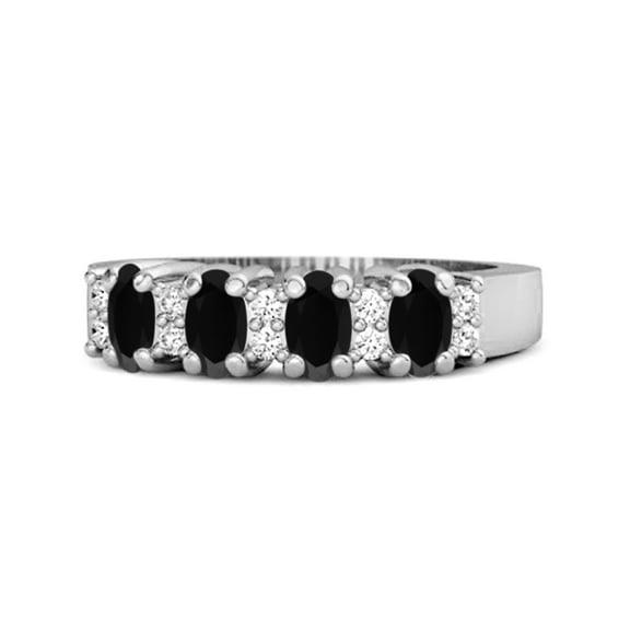 Genuine Oval 1.25 Cts Black Spinel Four Stone 925 Sterling Silver Women Valentines Day Gifts Ring