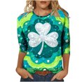 thumbnail image 2 of Xdegoge Saint Patricks Day Outfit Women 3/4 Sleeve Tie-Dye Shamrock T-Shirt with Silver Clover Center, Green & Blue Gradient, Funny St. Patrick's Shirts, 2 of 5