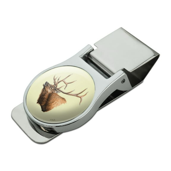 Elk Head Hunting Satin Chrome Plated Metal Money Clip