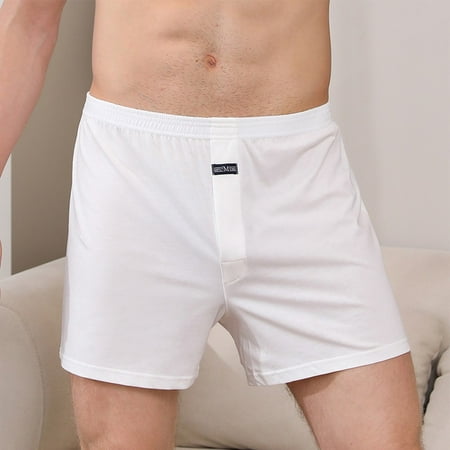 

ALSLIAO Men Casual Wide Leg Cotton Boxer Shorts Briefs Home Wear Underwear Underpant White M