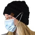 thumbnail image 4 of C.C Soft Stretch Cable Knit Side Epoxy Button for Mask Beanie Skully, Black, 4 of 8