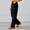 thumbnail image 5 of Elastic Waist Jeans for Women High Waist Stretch Cargo Pants Women Baggy Multiple Pockets Relaxed Fitting Straight Wide Leg Pants S-54 Black L, 5 of 6