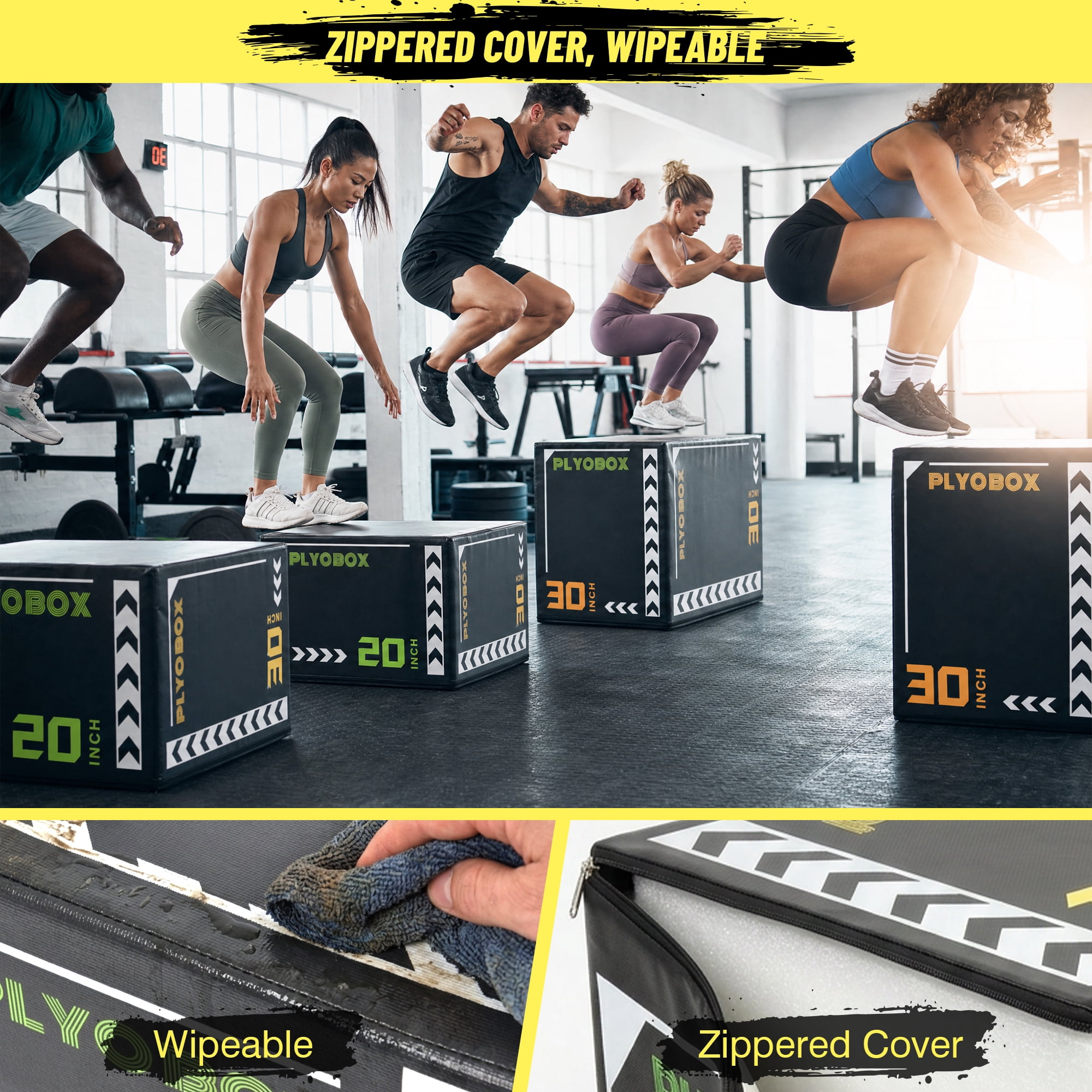 Leumius 3-in-1 Foam Plyometric Jump Box for Home Gym,20/24/30 Inch Multiple Height Options,Versatile Plyo with Non-Slip Surface for Strength, HIIT, Step-Ups, and Agility Training,Black
