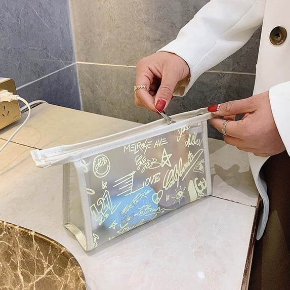 Fashion Outdoor Wash Pouch Travel Organizer Square Bag TPU Organizer Case Makeup Bags Cosmetic Cases Transparent Cosmetic Bag Storage Toiletry Bag WHITE S