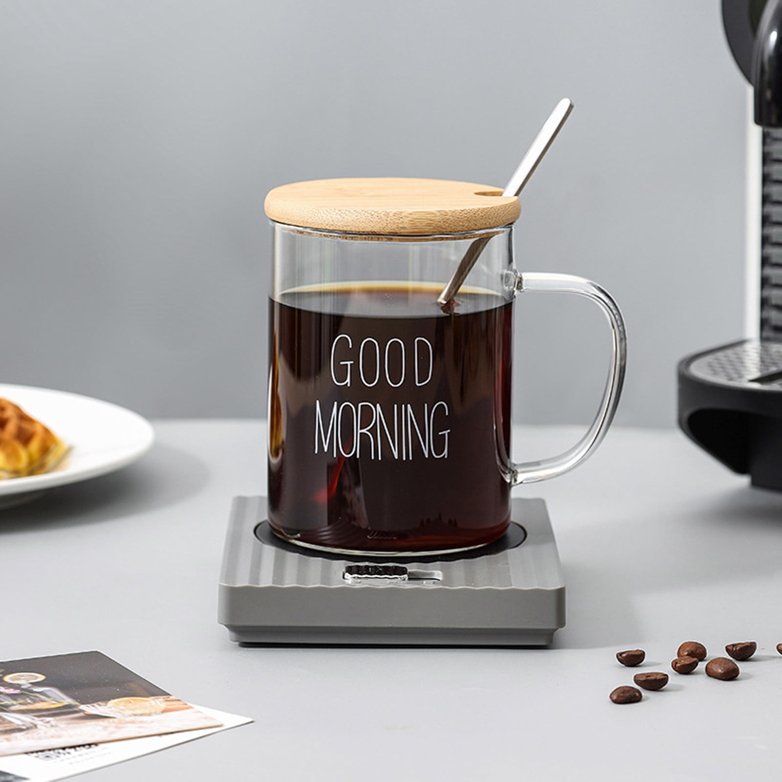 Chauffe-tasse USB En Bois Et Métal - Maintien Des Boissons à 50-80°C - Compatible Avec Tasses En Céramique, Verre, Inox - Pour Bureau, Maison, Cadeau