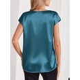 thumbnail image 4 of Deago Women Silk Satin Tops Cap Short Sleeve Blouse Summer V Neck Work Shirts Business Casual Dressy Outfits (Green, L), 4 of 9