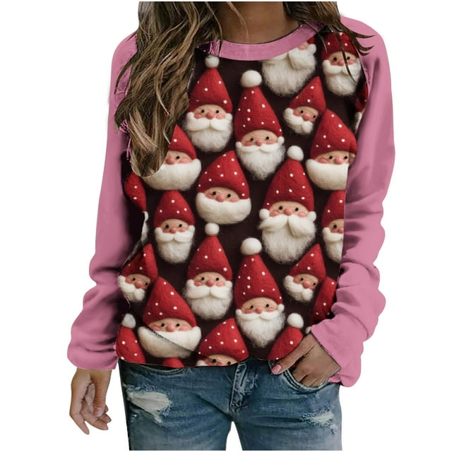 Birdeem Blouse de Noël Imprimée à Manches Longues pour Femmes Col Rond Tunique Décontractée