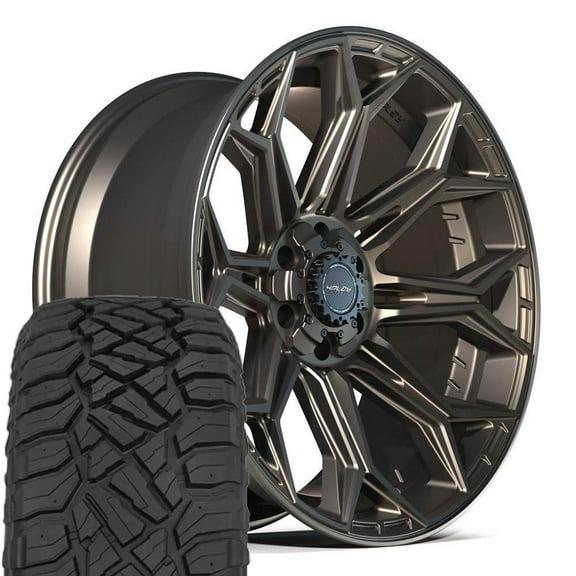 4PLAY Wheels 4P83 22 Inch Rims and Tires Fit 6x135 & 6x139.7 22x10 Satin Bronze - TerraMax RT 285/45-22 (Set of 4)