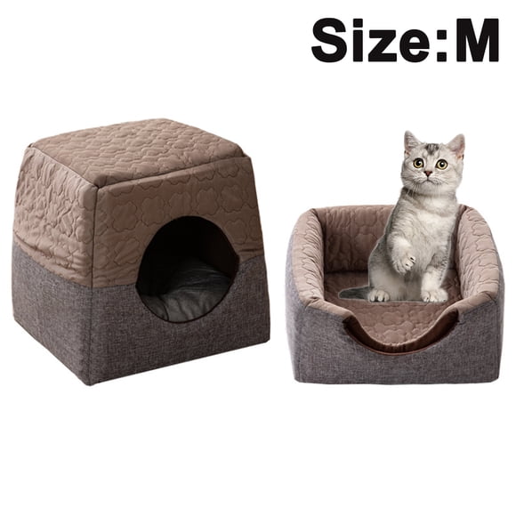 Lit pour Chat de Luxe pour Chats / Chatons / Petits Chiens Lit pour Animaux de Compagnie Lit Troglodyte avec Coussin Amovible Couverture Pliable Lit d'Extérieur Intérieur