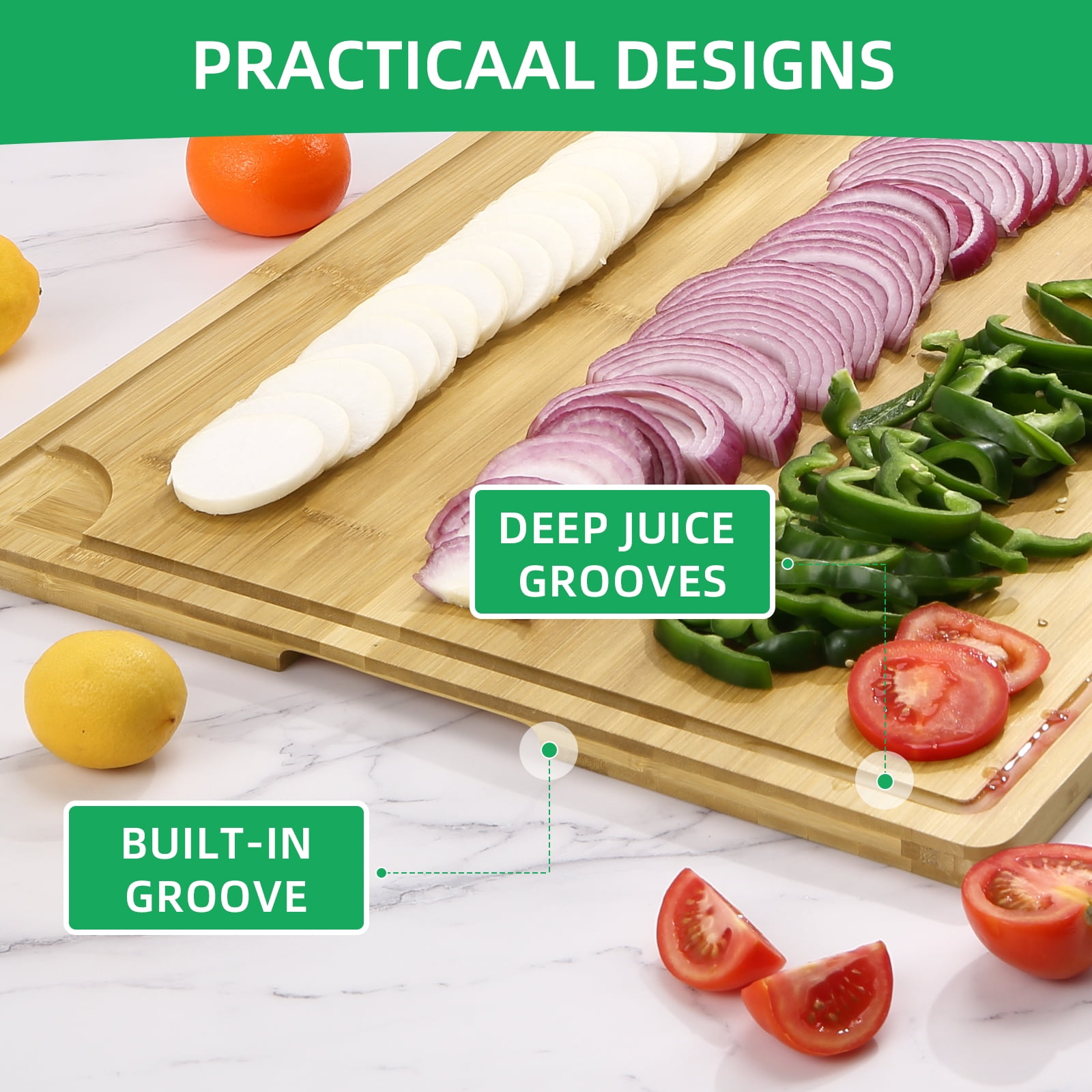 Extra Large Bamboo Cutting Board – Heavy Duty Wooden Chopping Board with Deep Juice Groove & Handles – Commercial Butcher Block for Kitchen, Meat, Vegetables, Over Basin & Serving Tray