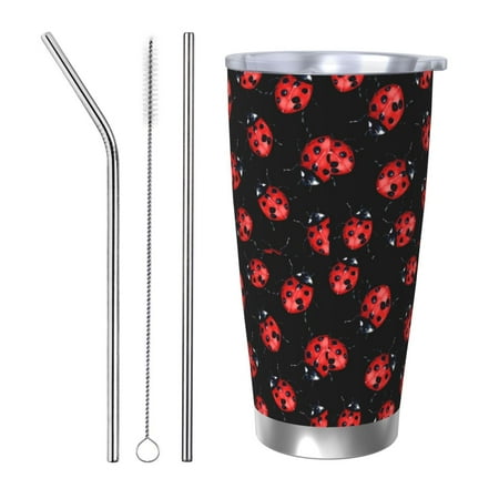 

Salouo Beautiful Red Ladybug Print 20oz Tumbler with Lid Stainless Steel Vacuum Insulated Tumbler Durable Insulated Coffee Mug Thermal Cup with Splash Proof Sliding Lid-Straw Three-piece Set
