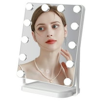 TUSHENGTU 13.4" Hollywood Vanity Mirror with Lights, Mirror 360° Rotation, Three-color Light Makeup Mirror, White Metal Mirror