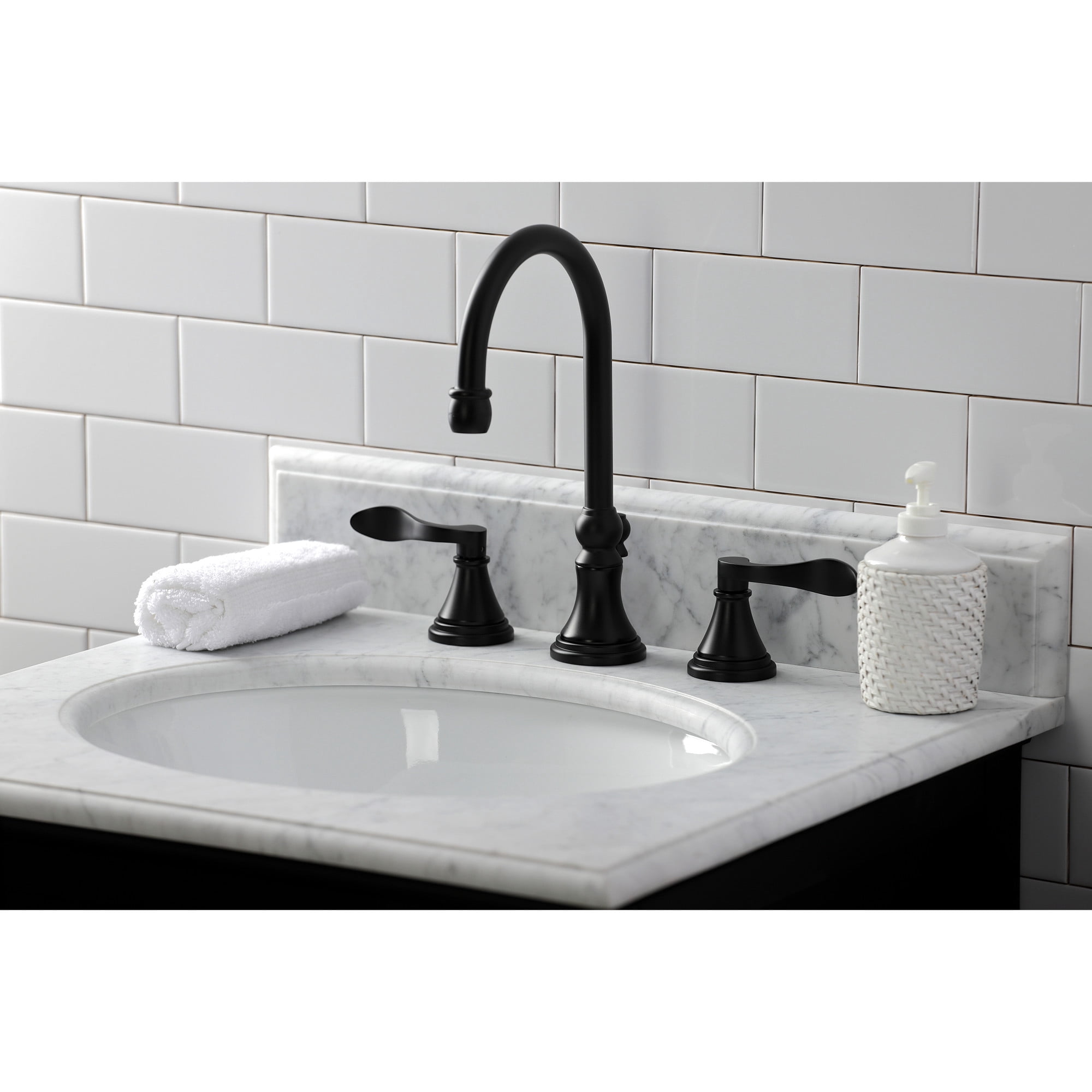 Kingston Brass KS2980DFL NuFrench Widespread Bathroom Faucet with Brass Pop-Up, Matte Black