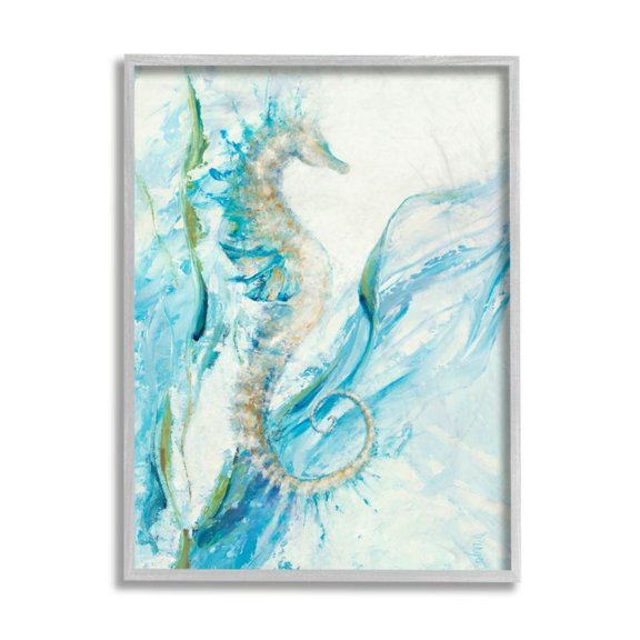 Stupell Industries Nautical Seahorse Blue Fluid Ocean Water Design by Third and Wall