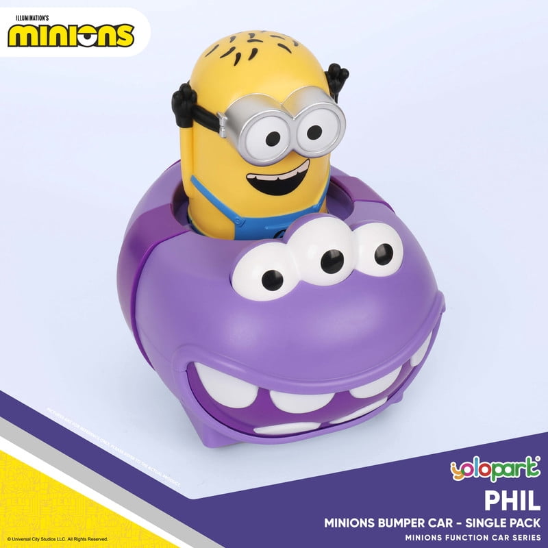 YOLOPARK Minions Remote Control Car,Despicable Me RC Phil Bumper Cars with Light & Sound Effect,360° Rotating Minion Figure Bump and Eject Toys,Christmas Birthday Gifts for Ages 3+ Year Old