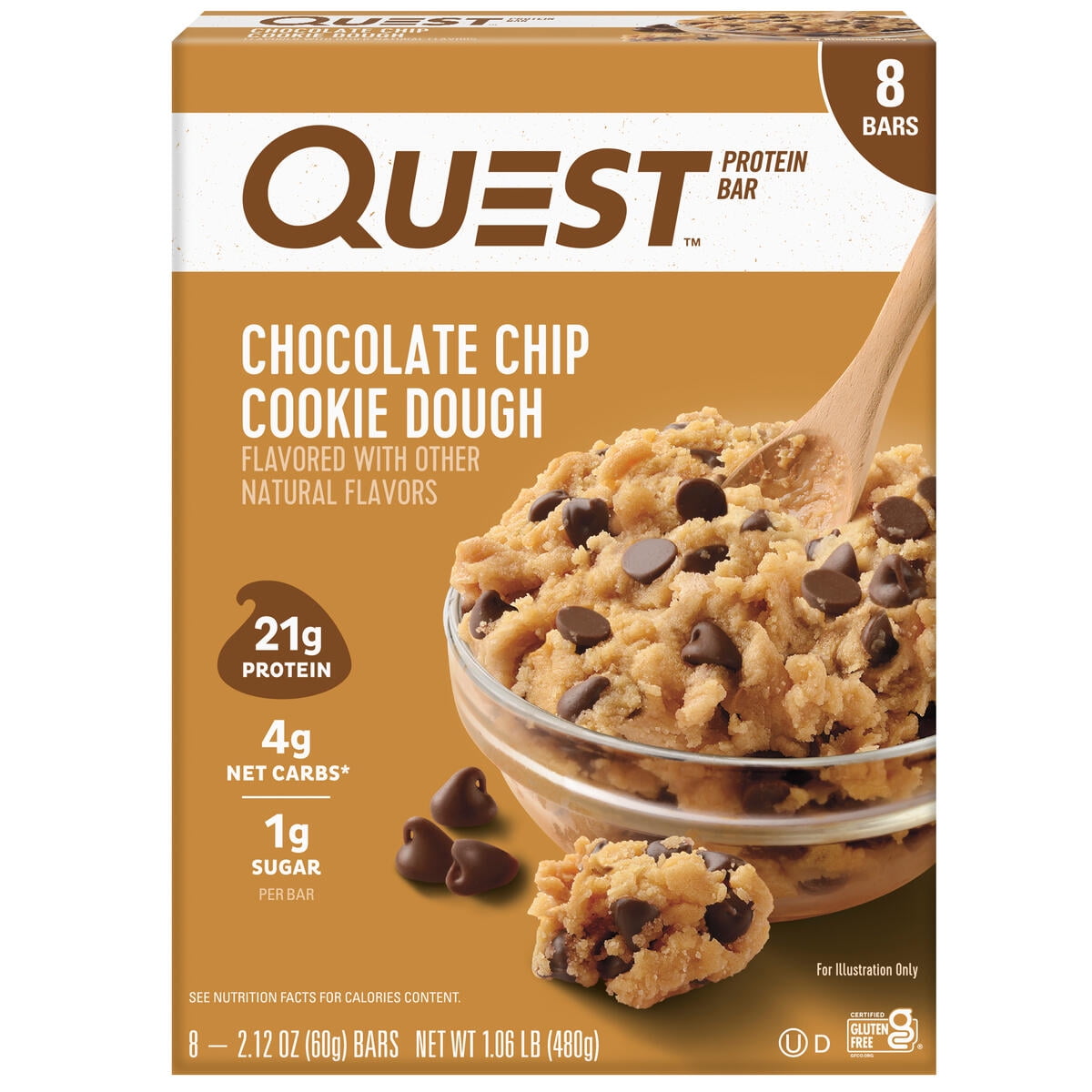 (4 pack) Quest Chocolate Chip Cookie Dough Protein Bar, 8pk