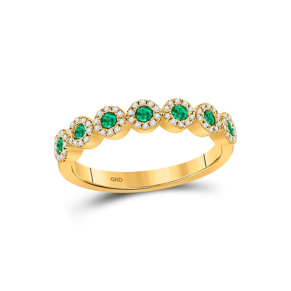 10kt Yellow Gold Womens Round Emerald Diamond Stackable Band Ring 1/2 Cttw