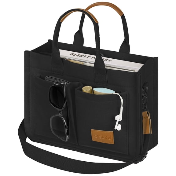 GASTROPOD Canvas Tote Bag for Women with Pockets,Laptop Work Crossbody Everyday Satchel,Purses Everything Shoulder Tote Bag Everyday Satchel Handbags Messenger Gym Totes,Black