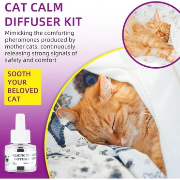 Cat Pheromones Calming Diffuser, Cat Calming Diffuser with 2 Diffuser   2 Refill 48ml Vial Relieve Anxiety Stress for Cats Calm for 60 Days