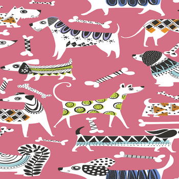 Waverly Inspirations 100% Cotton 18" x 21" Graphic Dogs Coral Color Pre-cut  Quarter, 1 Each