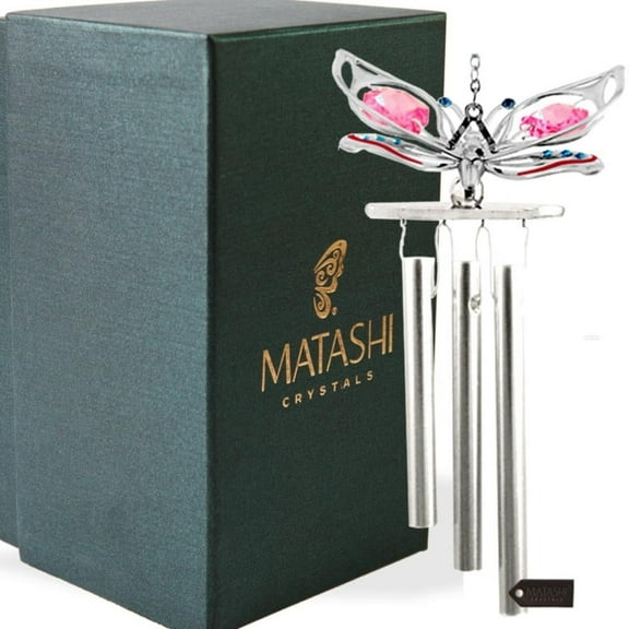 Matashi Chrome Plated Silver Butterfly Wind Chime with Crystal Accents Decorative Hanging Piece – Single Piece