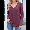 thumbnail image 4 of Camisetas de Larga para Mujer, Cuello en V, Suaves, Básicas, Holgadas, Informales, Moda de Otoño. Vino Tinto L, 4 of 10