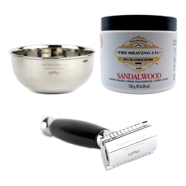 The Shaving Co Kit Crema Afeitar Sandalo Razor Negro Y Bowl amarillo 1
