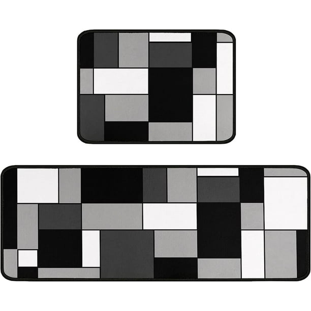 Red Black White Geometric Patterns Kitchen Rugs and Mats Set of 2