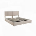 thumbnail image 2 of Spacious King Size Bed with Hydraulic Storage System and Classic Vertical Stripe Design, Beige, 2 of 23
