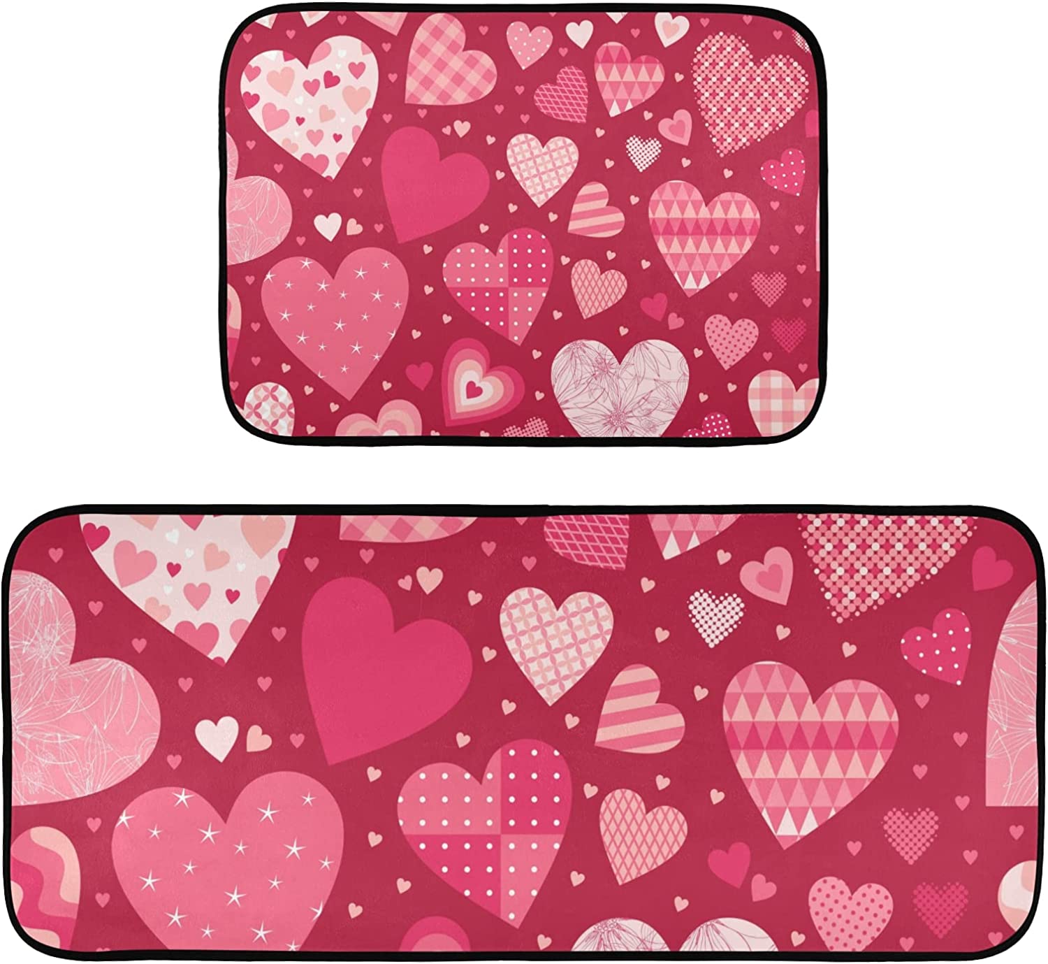 Valentine''s Day Kitchen Rugs and Mat 2 Pieces Set Cushioned Anti