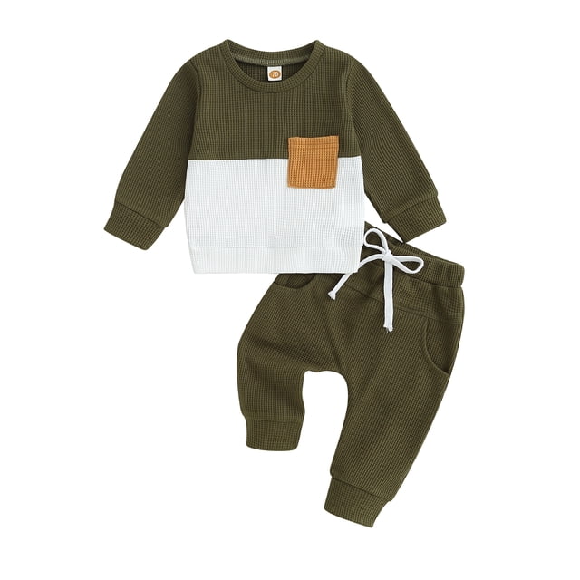 Fortune 0-3T Toddler Baby Boy Waffle Clothes Patchwork Sweatshirt Pullover Long Pants Infant Fall Winter Outfits