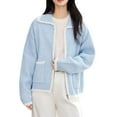 thumbnail image 2 of Women's Zip up Cardigan Sweaters, Lapel Fall Trendy Double Zipper Soft Knit Sweater Coats with Pockets Blue One Size, 2 of 7