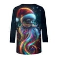 thumbnail image 4 of LiMoi Women's Xmas Santa Print Three Quarter Sleeve Round Neck Casual Tops Tees Tshirts Shirts Blouse for Christmas Party My Items, 4 of 6