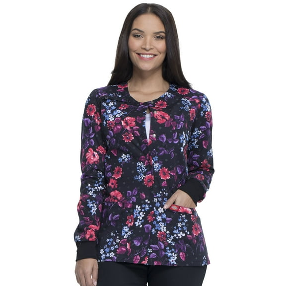 Dickies EDS Women Scrubs Warm Up Jacket, Snap Front Warm-Up, DK306, S, Blooming Twilight