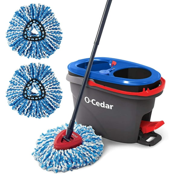 O-Cedar EasyWring RinseClean Microfiber Spin Mop & Bucket Floor Cleaning System with 2 Extra Refills, Grey