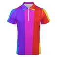 thumbnail image 4 of Rainbow Stripes Men Zipper T-shirt Summer Casual Short Sleeve T-shirt Top, 4 of 7