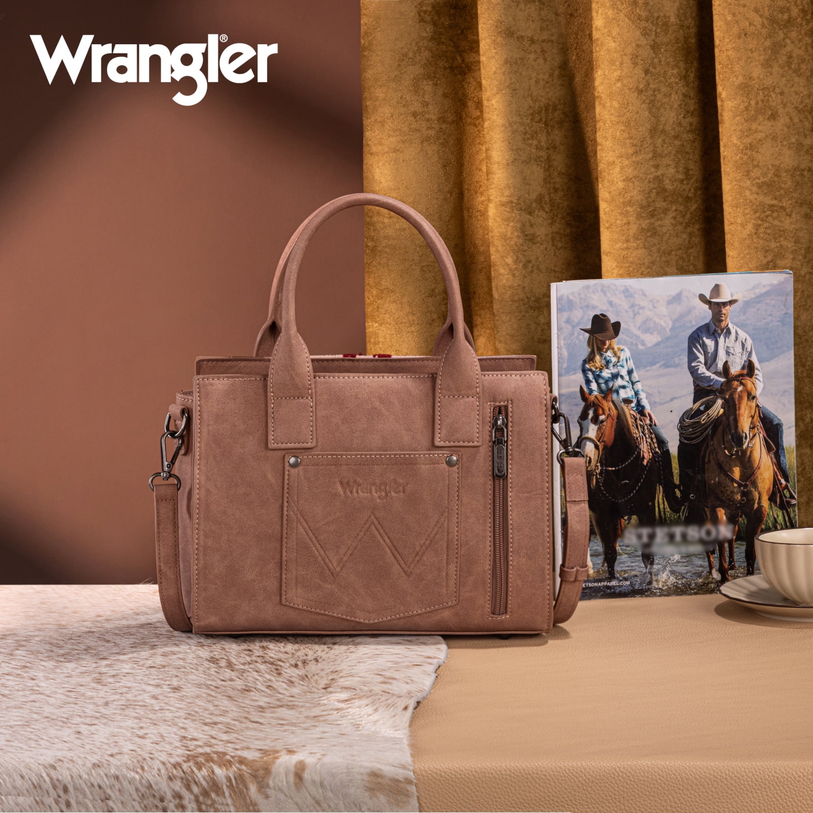 Montana West Wrangler Aztec Tote Bag for Women Western Shoulder Purse Stylish Top Handle Handbag, Dark Pink