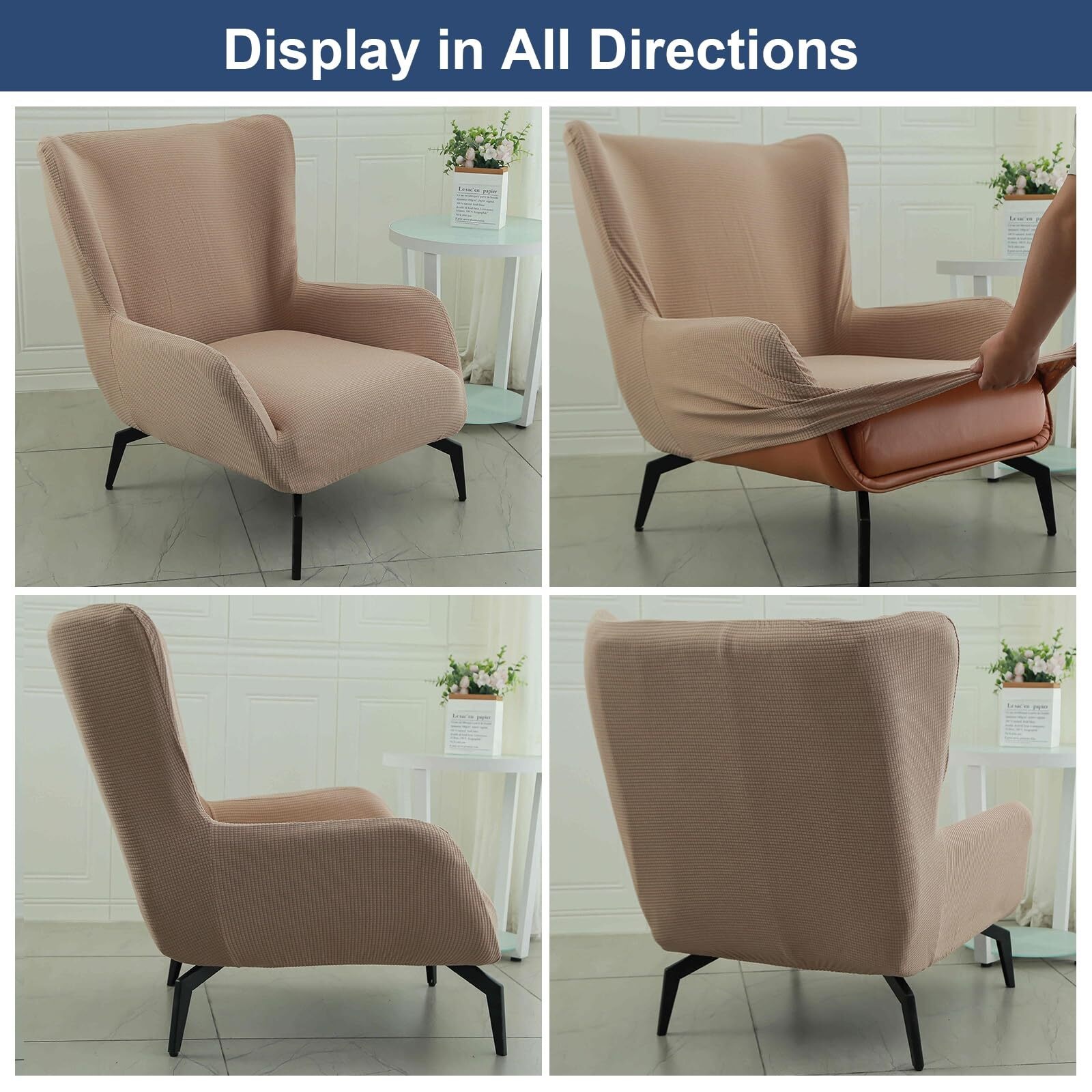 BH-JJSMGS Mid Century Modern Accent Chair Cover Jacquard Armchair Slipcover Soft Armchair Sofa Covers Removable Washable Chair Covers with Arms Furniture Protector for Living Room