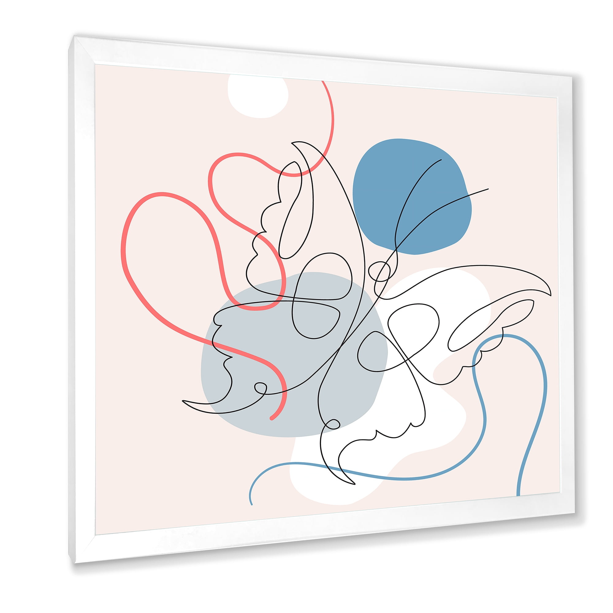 Designart 'Butterfly With One Line Drawing On Cubism Shapes I' Modern Framed Art Print