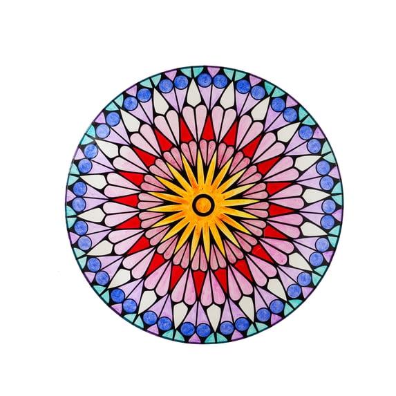 18" Hand Painted and Embossed Glass Bird Bath, Pink/Purple Tiles