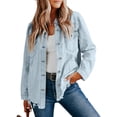 thumbnail image 1 of HOTAPEI Denim Jackets for Women Oversized Jean Jacket Raw Hem Denim Jacket Casual Boyfriend Jean Jacket With 4 Pockets, 1 of 5
