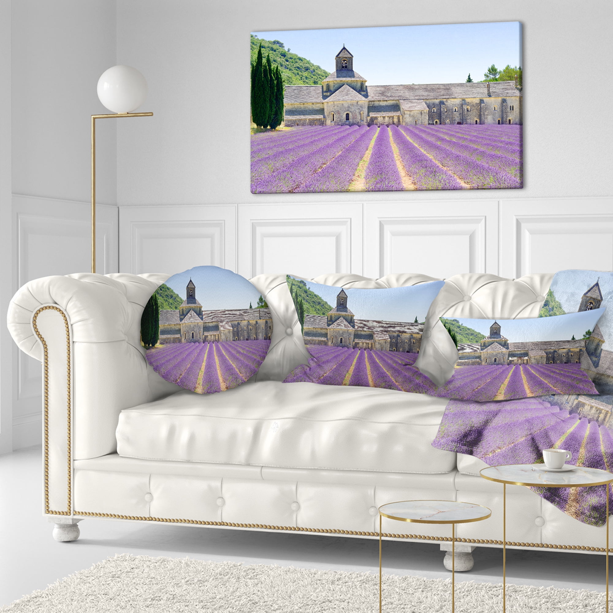 Designart Abbey of Senanque Blooming Lavender - Landscape Wall Throw Pillow - 12x20