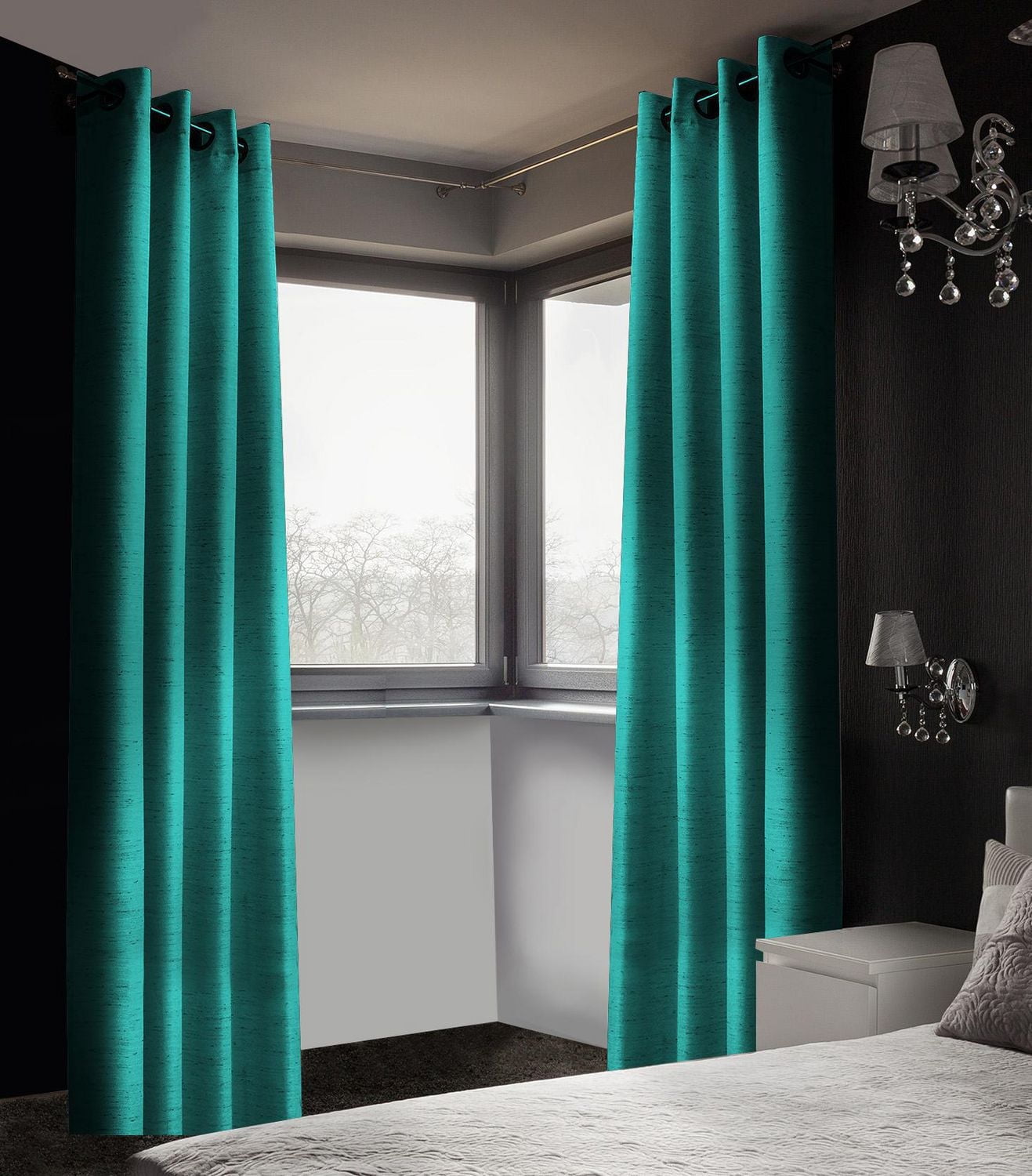 Safdie & Co. Curtain 2PK 84L Blackout Linen Look Aqua