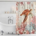 thumbnail image 6 of Extra Long Shower Curtain 72x84 Inch, Brown Turtle Coastal Shower Curtain Waterproof Bathroom Decor, Summer Beach Nautical Coral Shells Starfish Fabric Bath Curtain Set Accessories with Hooks, 6 of 7