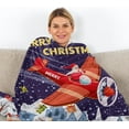 thumbnail image 5 of Flannel Christmas Flannel Blanket Santa Flying Airplane Pattern Fuzzy Fluffy Soft Cozy Blanket Blue (60"x80"), 5 of 6