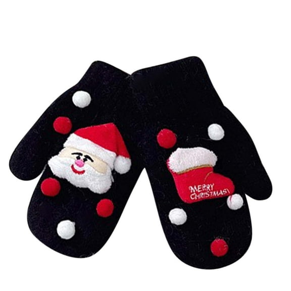 SERTG Unisex Christmas Gloves Funny Family Kids Adults Gifts 3D Knit Mittens Plush Fleece-Lined Gloves Thermal Warm Soft Holiday Winter Gloves(Black,Free Size)