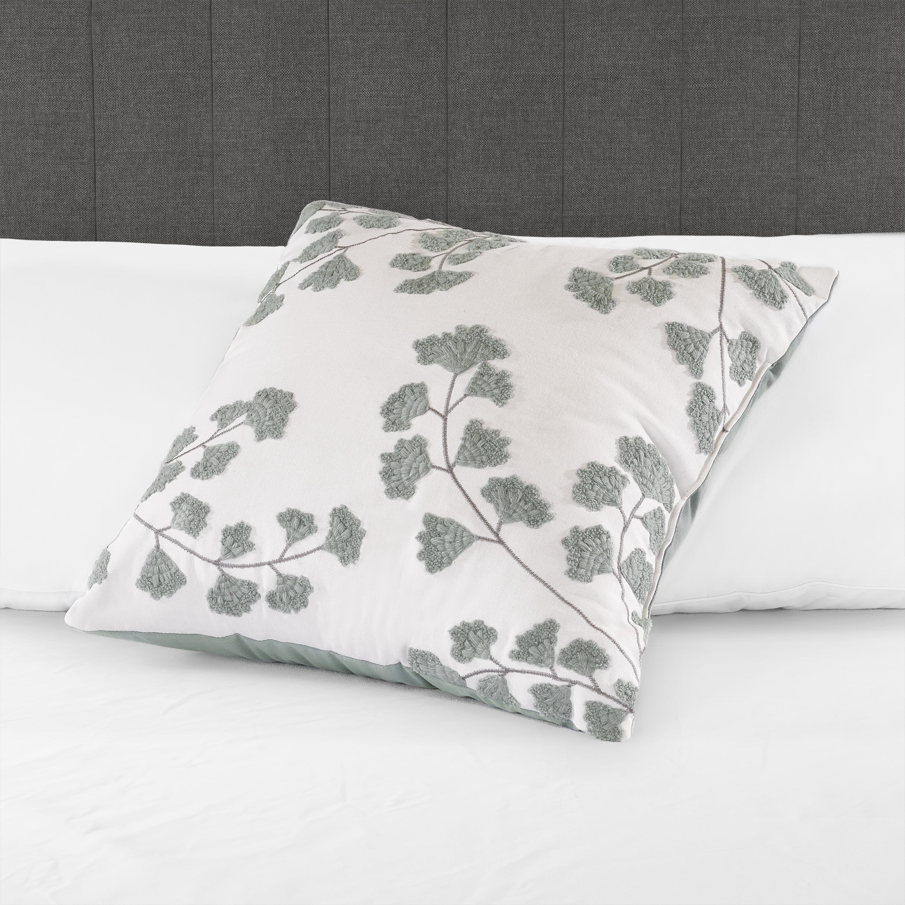 Mainstays 18"x18" Sage Embroidered Fern Cotton Decorative Throw Pillow